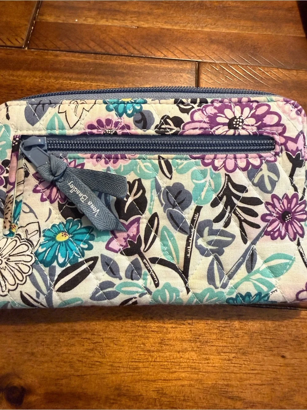 Vera Bradley Quilted Floral Wallet in Purple, Teal and Cream
